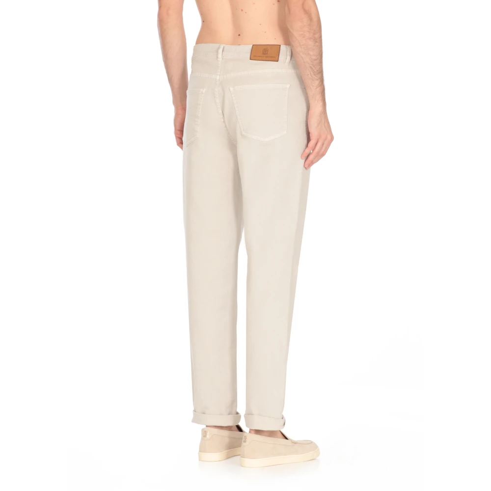 BRUNELLO CUCINELLI Beige Katoenen Broek met Geborduurd Logo Beige Heren