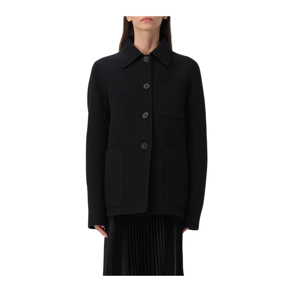 Jil Sander Women's Black Light Jackets, S, Woolen Jacket Collared Classic