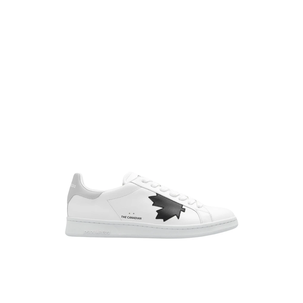 Dsquared2 Leren Veterschoenen met Esdoornblad Detail White Heren