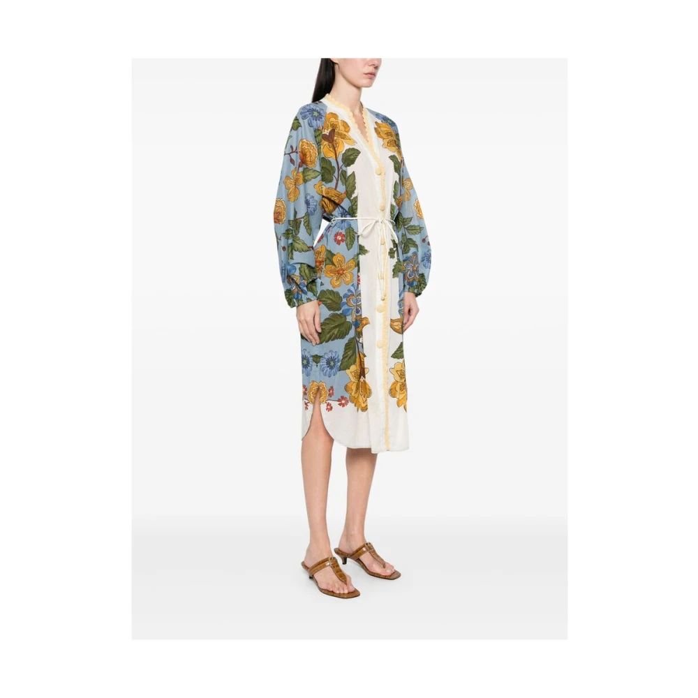 Farm Rio Blauwe Button-Up Shirt met Taille Riem Multicolor Dames