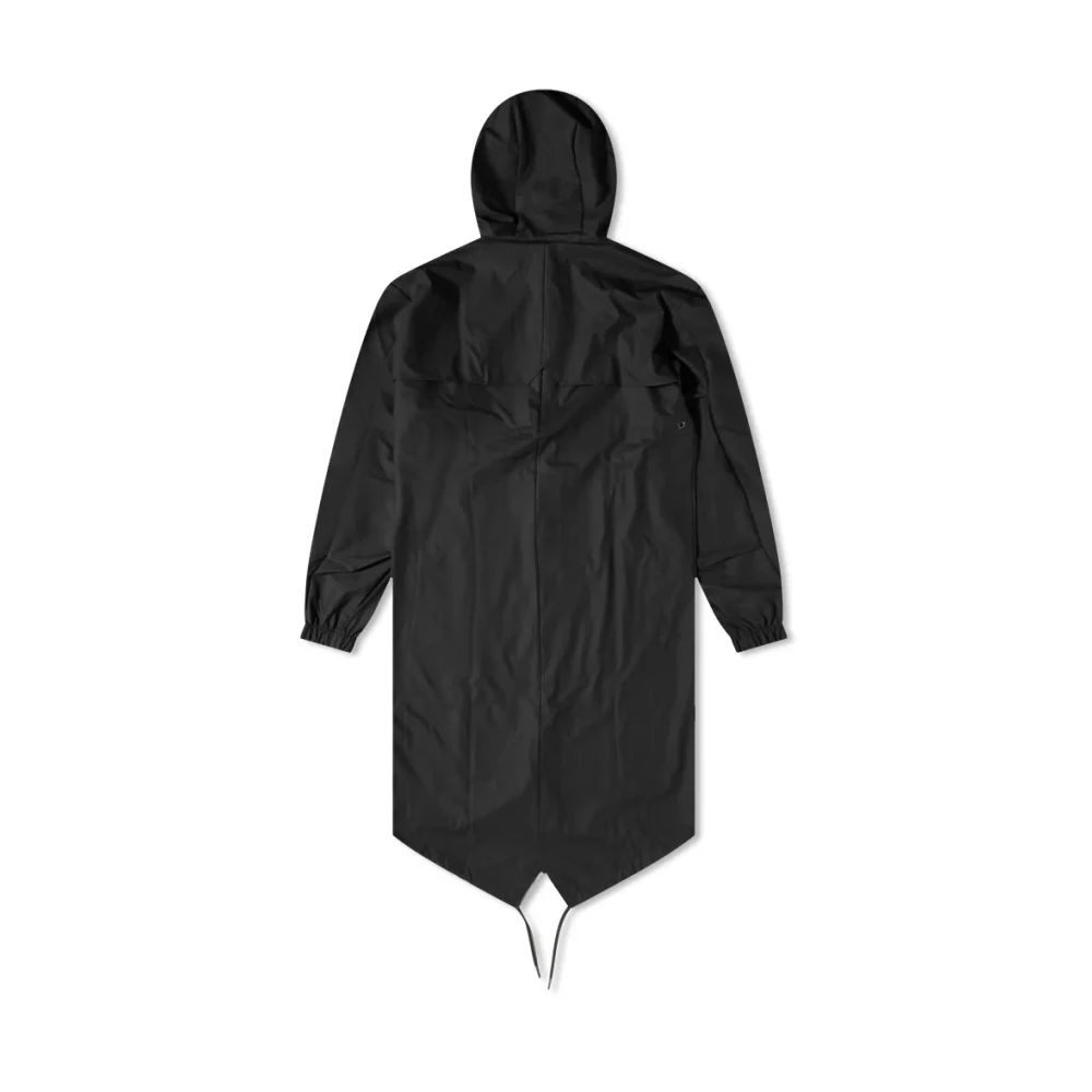Rains Zwarte Fishtail Parka met Asymmetrische Zoom Black Heren