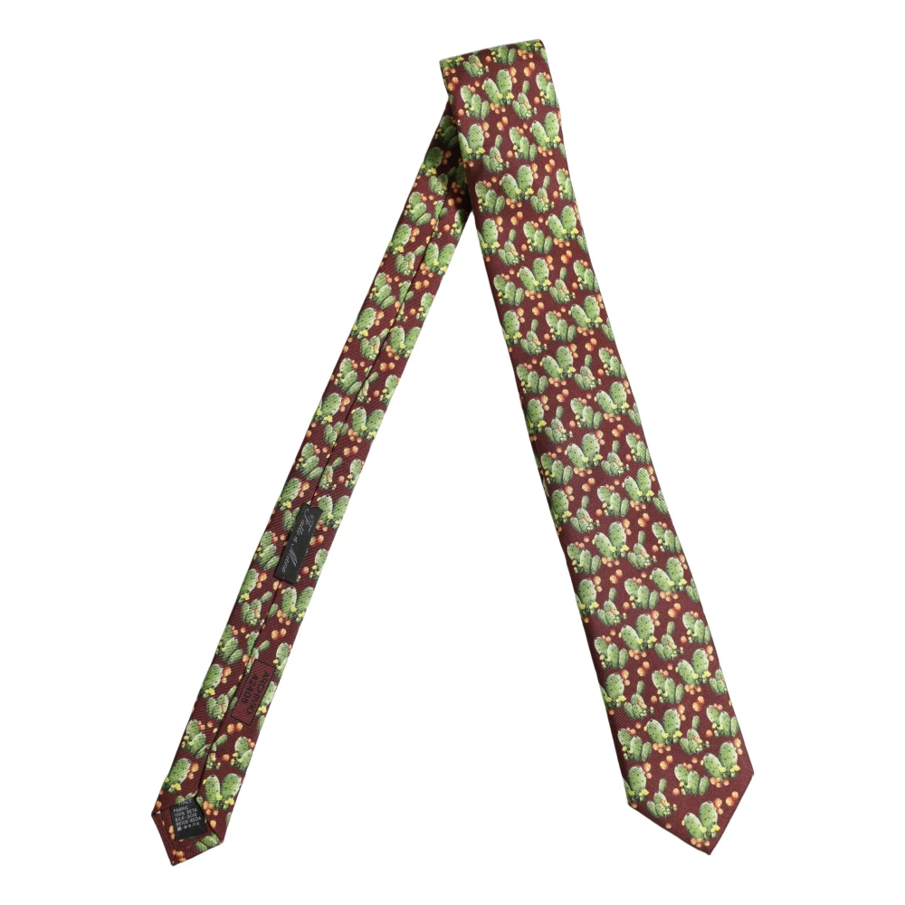 Dolce & Gabbana Maroon Silk Cactus Floral Adjustable Tied Men Necktie Tie - Image 2