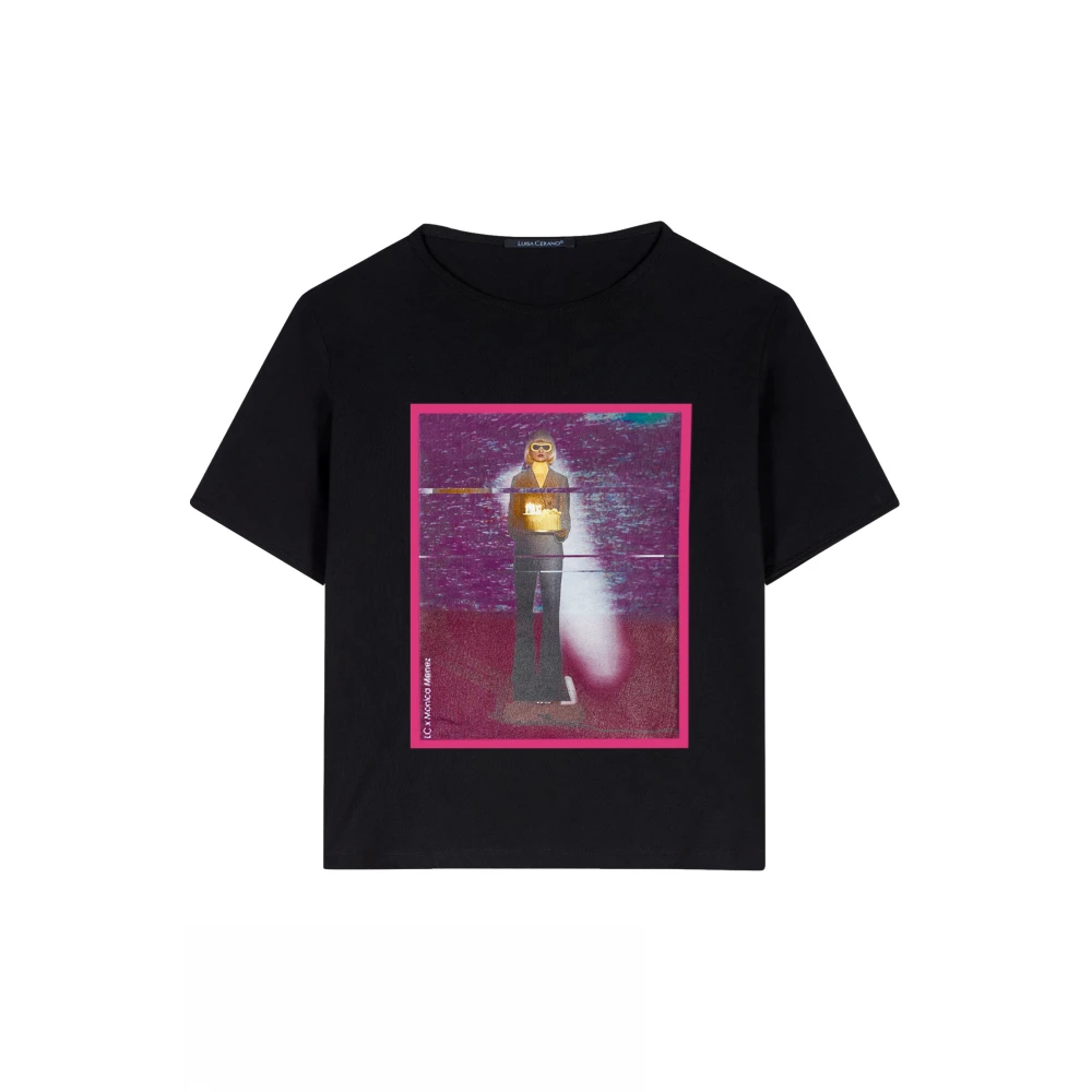 LUISA CERANO Speciaal 25-jarig jubileum katoenen T-shirt met digitaal print Black Dames