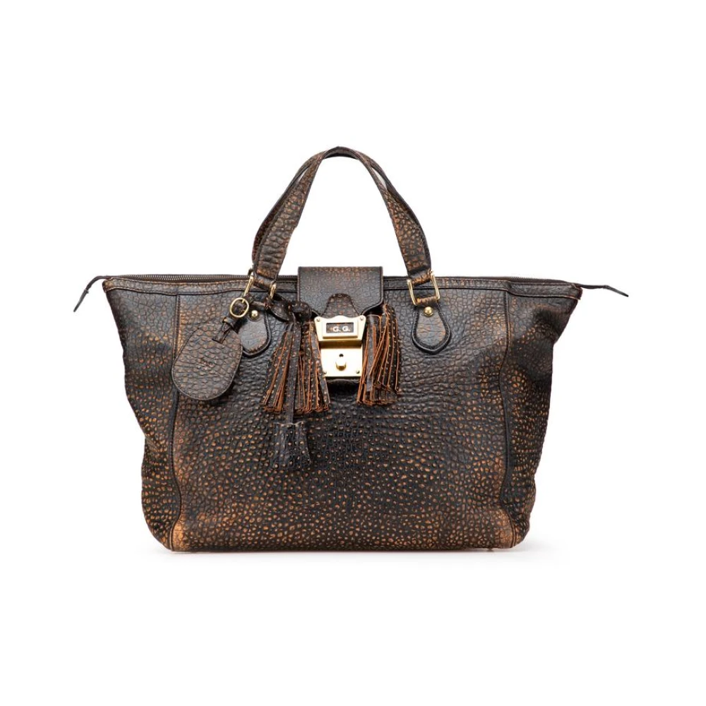 Gucci Vintage Women's Brown Pre-Owned Leather Tote Bag With Tassel Detail And Zipper Closure