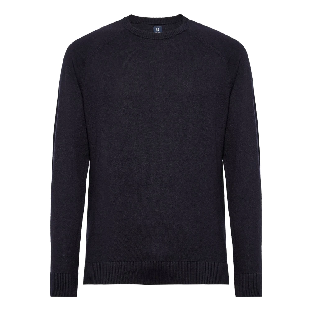 Boggi Milano Katoenen Zijden en Kasjmier Crew Neck Trui Blue Heren