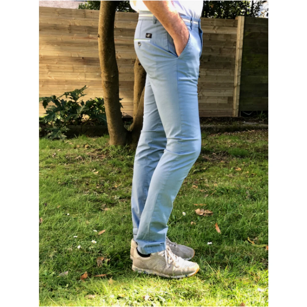 Mason's Slim Fit Katoenen Broek met Satijnen Tailleband Blue Heren