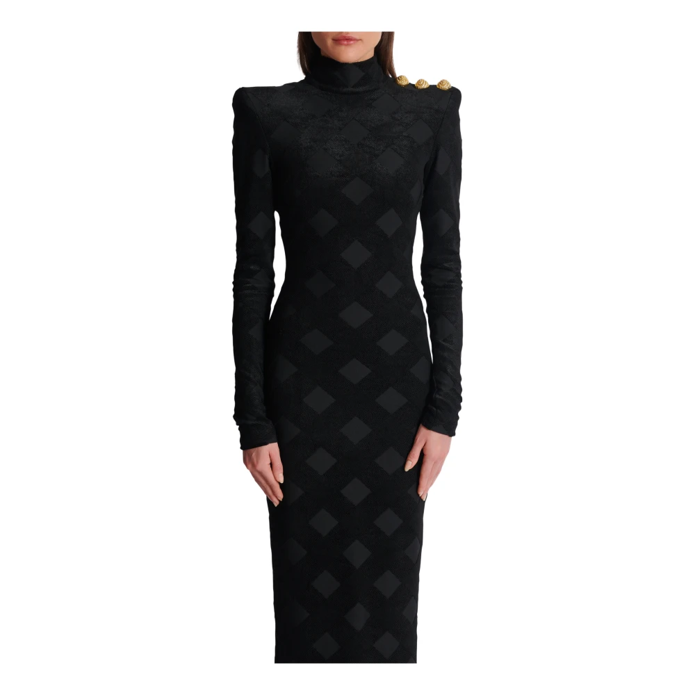 Balmain Lange gingham bouclé jurk Black Dames