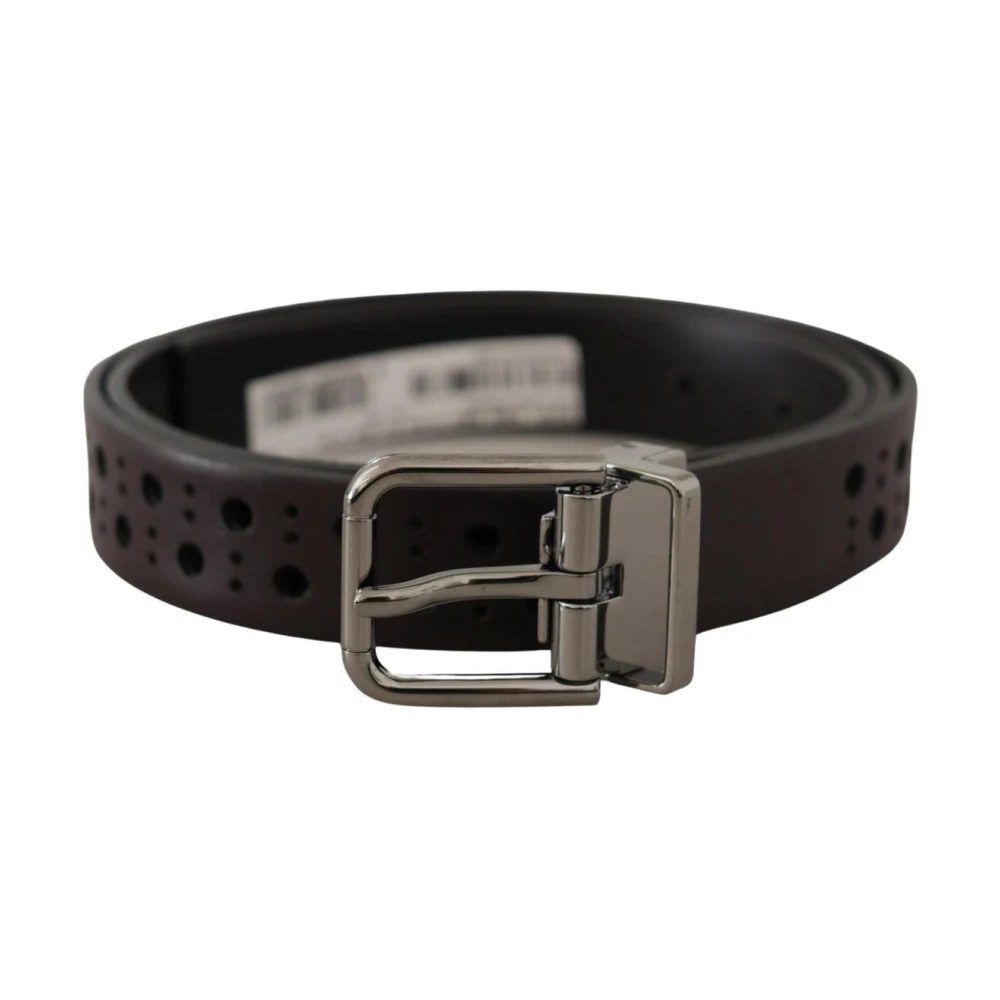 Dolce & Gabbana Purple Perforated Leather Belt Metal Buckle - Male - Belts - Purple - One Size - Accessories - Image 3
