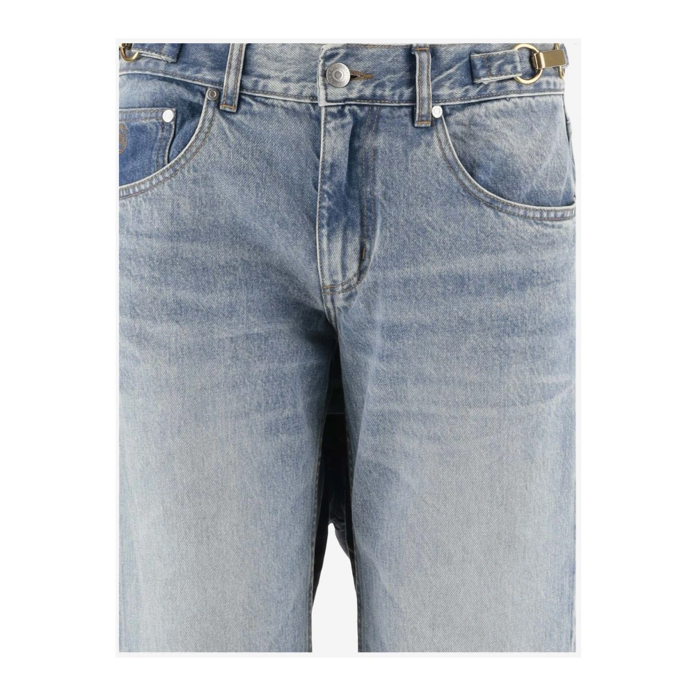 Stella Mccartney Wijde Pijp Denim Jeans met Geborduurd Logo Blue Dames