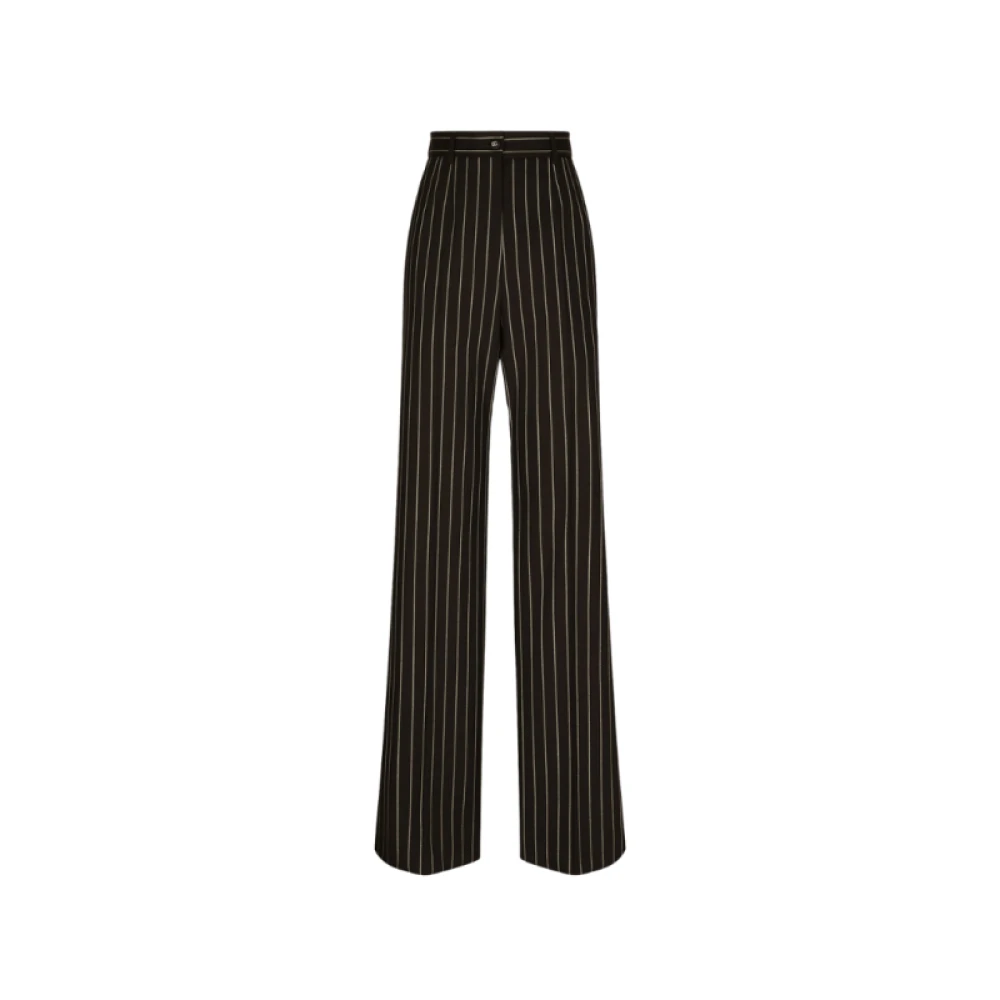 Dolce & Gabbana Bruine Gestreepte Wol Palazzo Broek Brown Dames