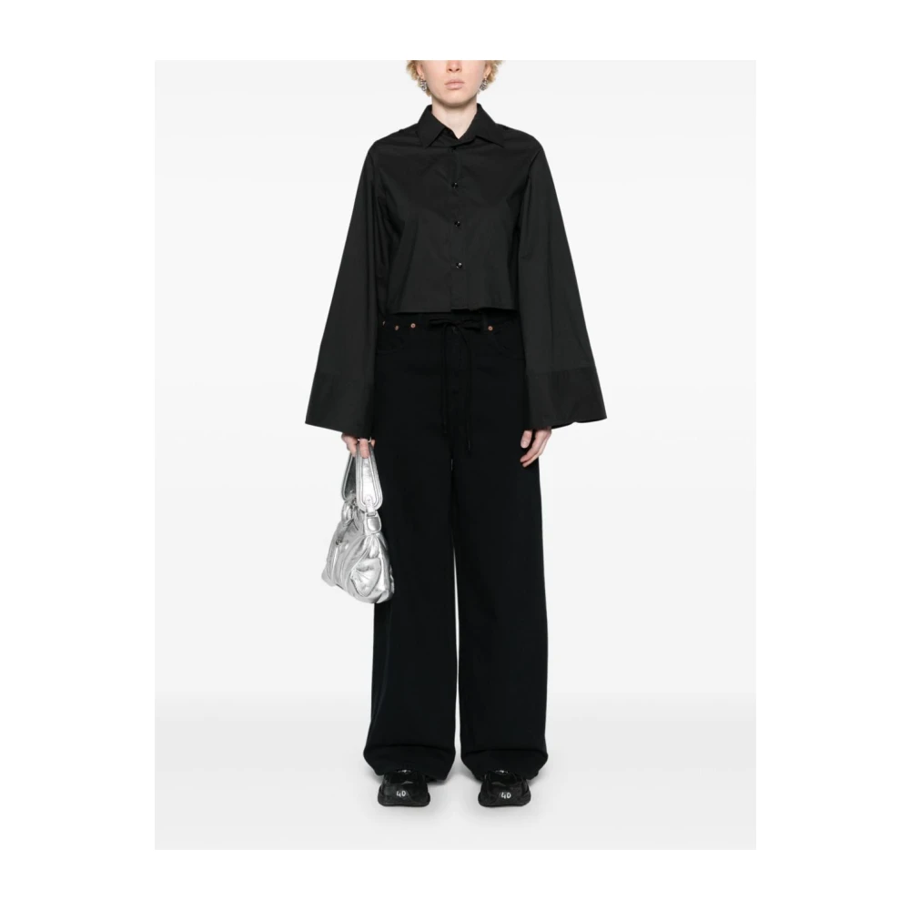 MM6 Maison Margiela Zwarte Poplin Klassiek Kraag Hemd Black Dames