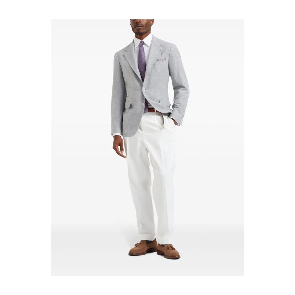 BRUNELLO CUCINELLI Grijze Wollen Blend Jas Met Revers Gray Heren