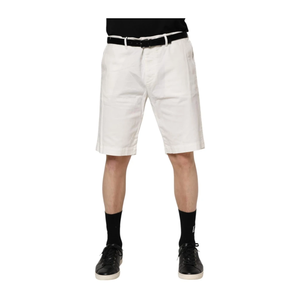 Dolce & Gabbana Men's White Cotton Chino Shorts With Logo Details