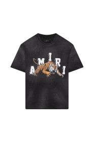 Vintage Tiger Tee Czarny, Wyblakły Graficzny T-Shirt z Logo