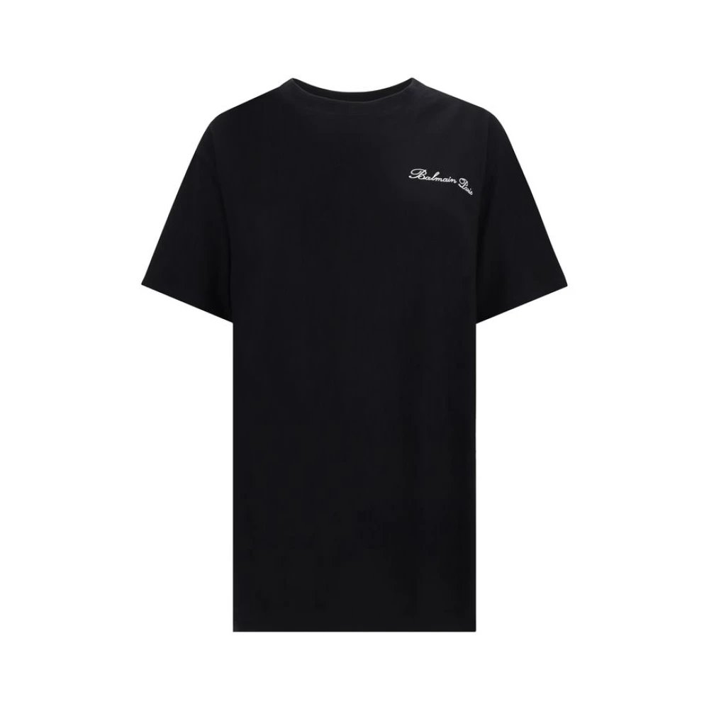 Balmain Monochrome Katoenen T-shirt met Iconisch Logo Black Heren