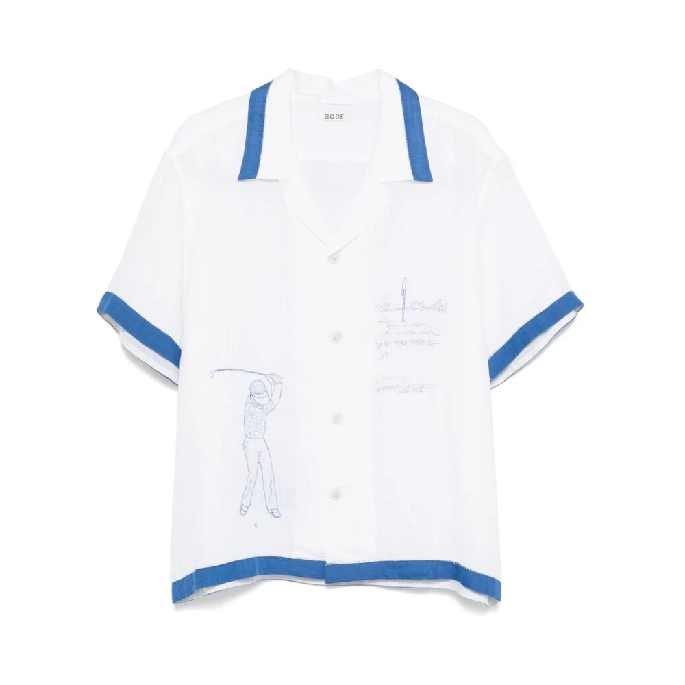 Bode Witte Camp Kraag Shirt met Geborduurd Motief White Heren