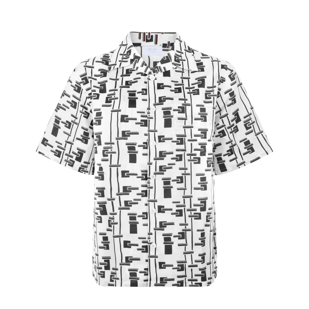 Prada Men's Multicolor White Printed Short-Sleeve Shirt - Short Sleeve Shirts - L - Shirts