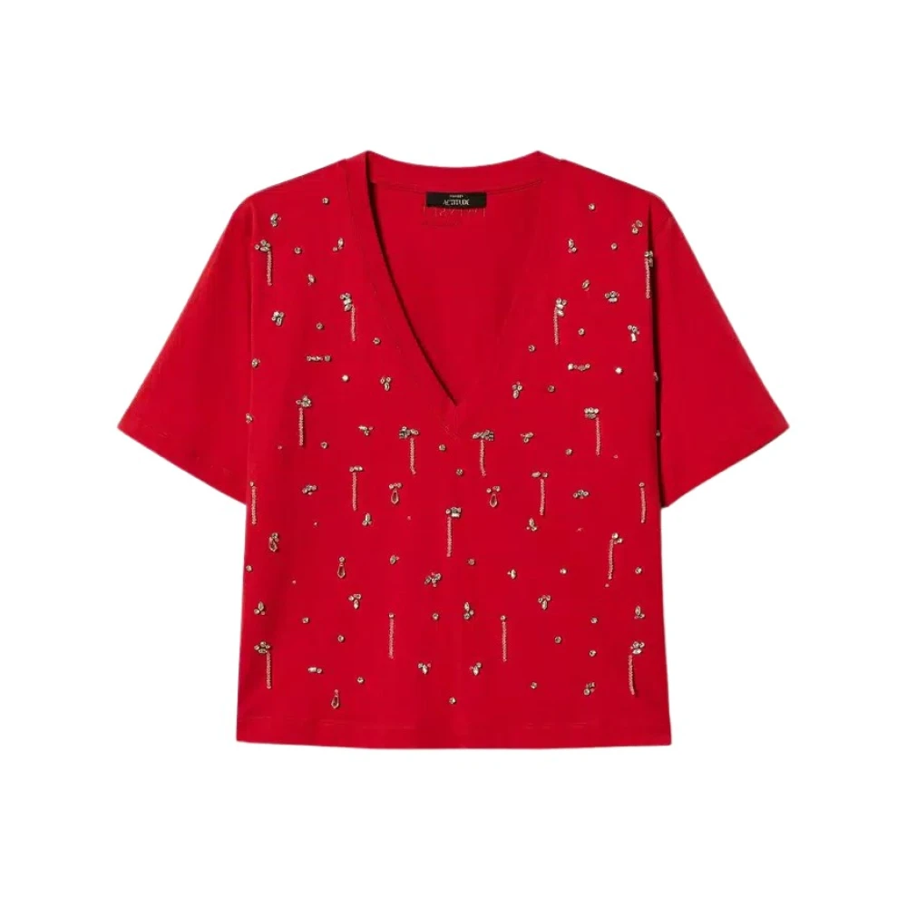 Twinset Cropped T-shirt met borduurwerk Red Dames