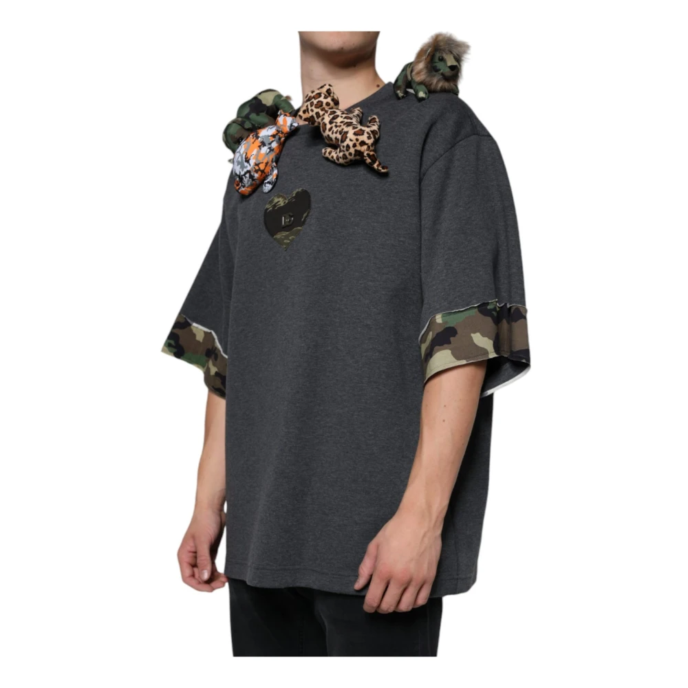Dolce & Gabbana Camouflage Print T-shirt met Dierenaccenten Gray Heren