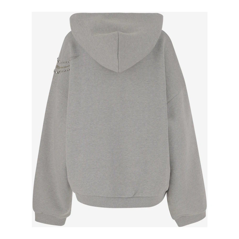 We11Done Rhinestone Stud Katoenen Sweatshirt Hoodie Rits Gray Heren