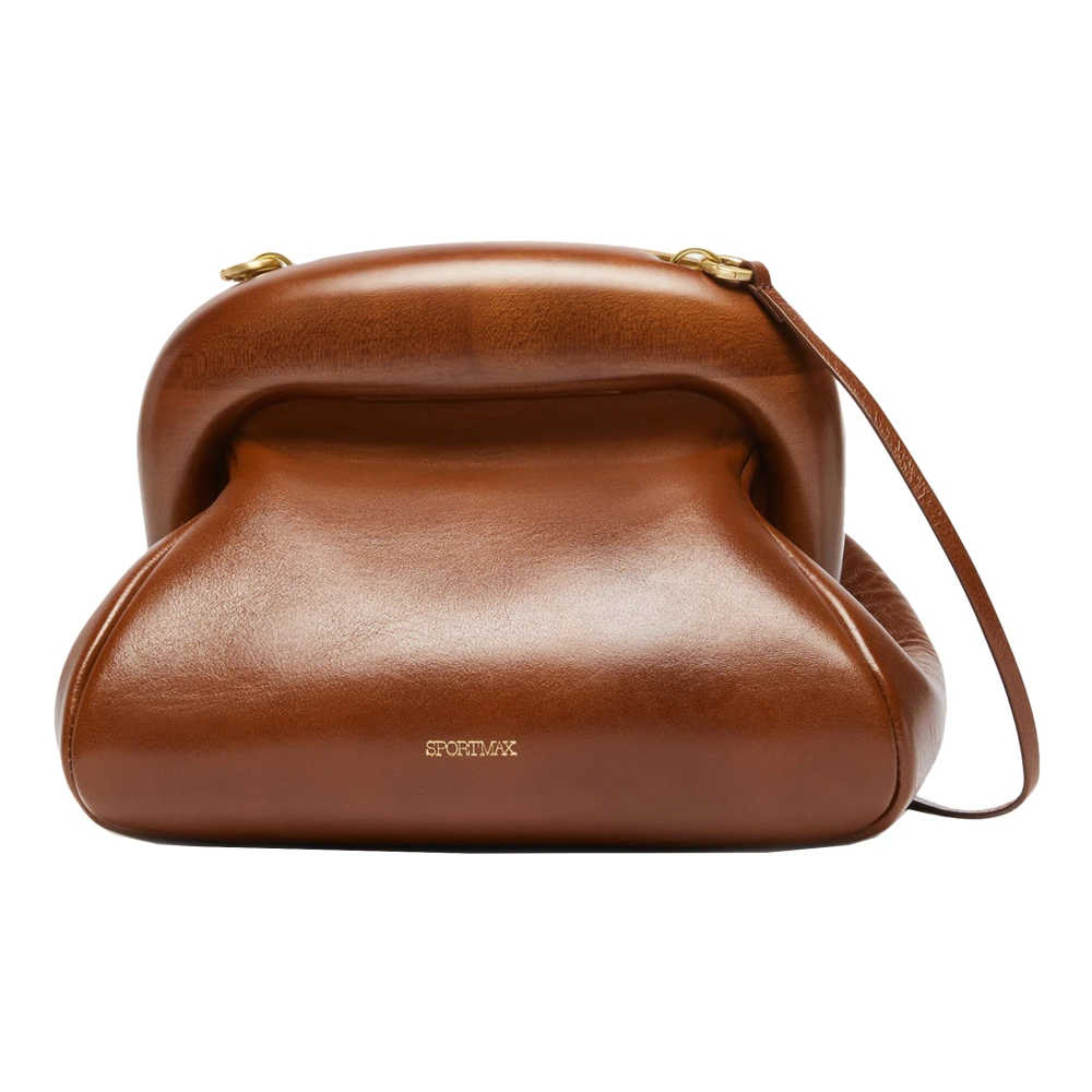 SPORTMAX Witte leren schoudertas met houten frame Brown Dames