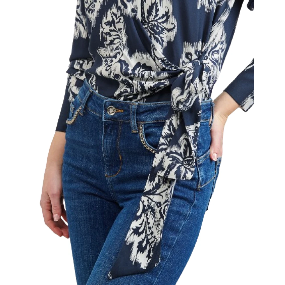 Liu Jo Blauwe Tapestry Prints Shirt Knoop Stijl Multicolor Dames