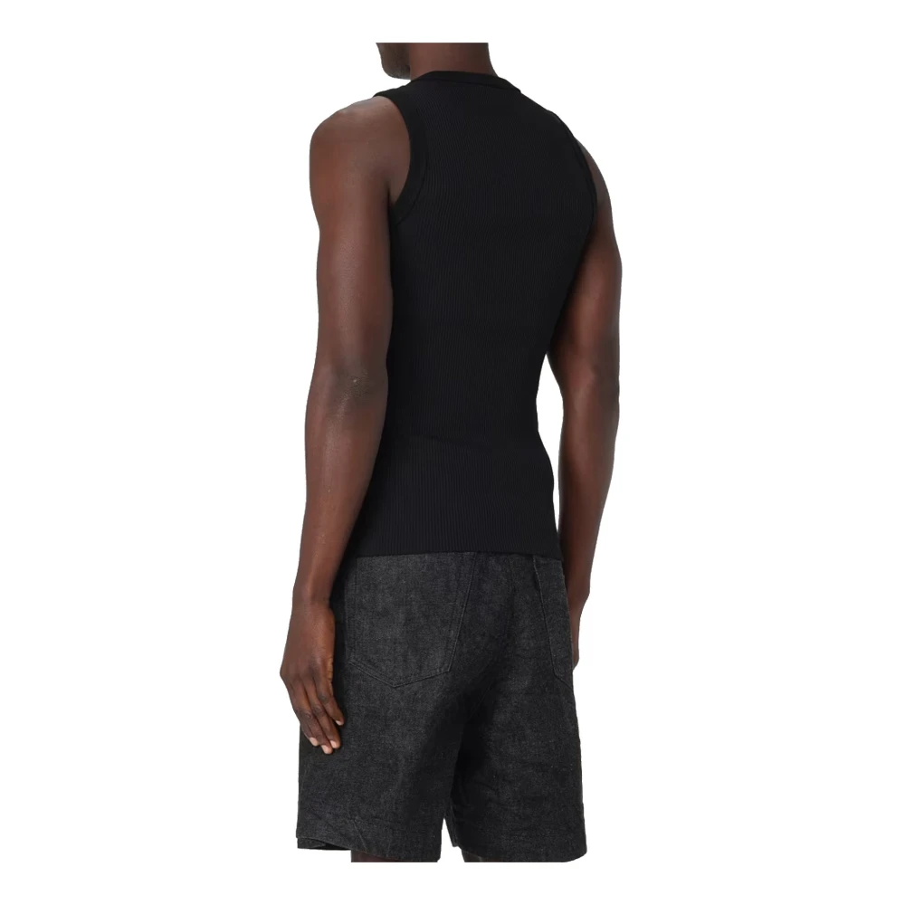Fendi Geribbeld Logo Mouwloos T-shirt Black Heren