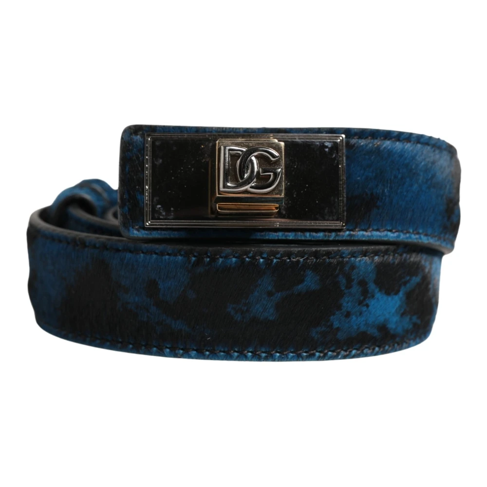 Dolce & Gabbana Homme Bleu - Calf Leather Logo Metal Buckle Belt - Accessoires - Taille: One Size