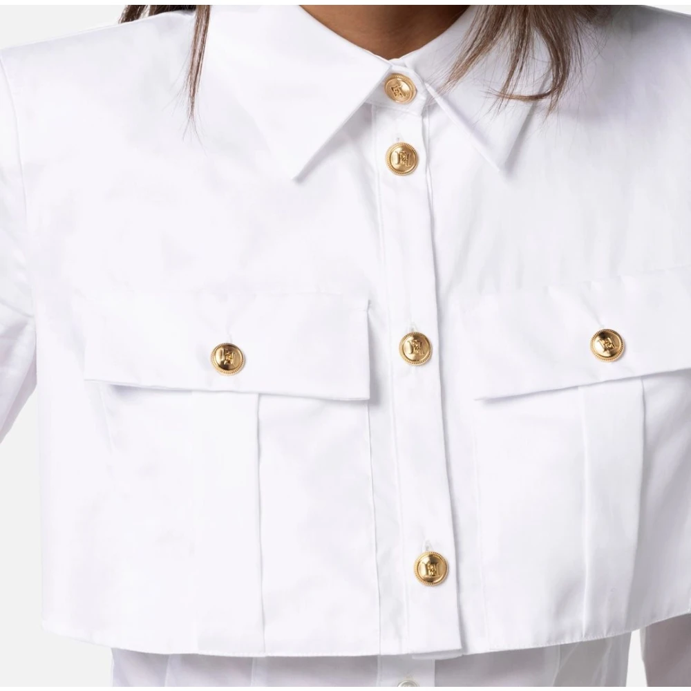 Elisabetta Franchi Wit Katoenen Poplin Cropped Shirt White Dames