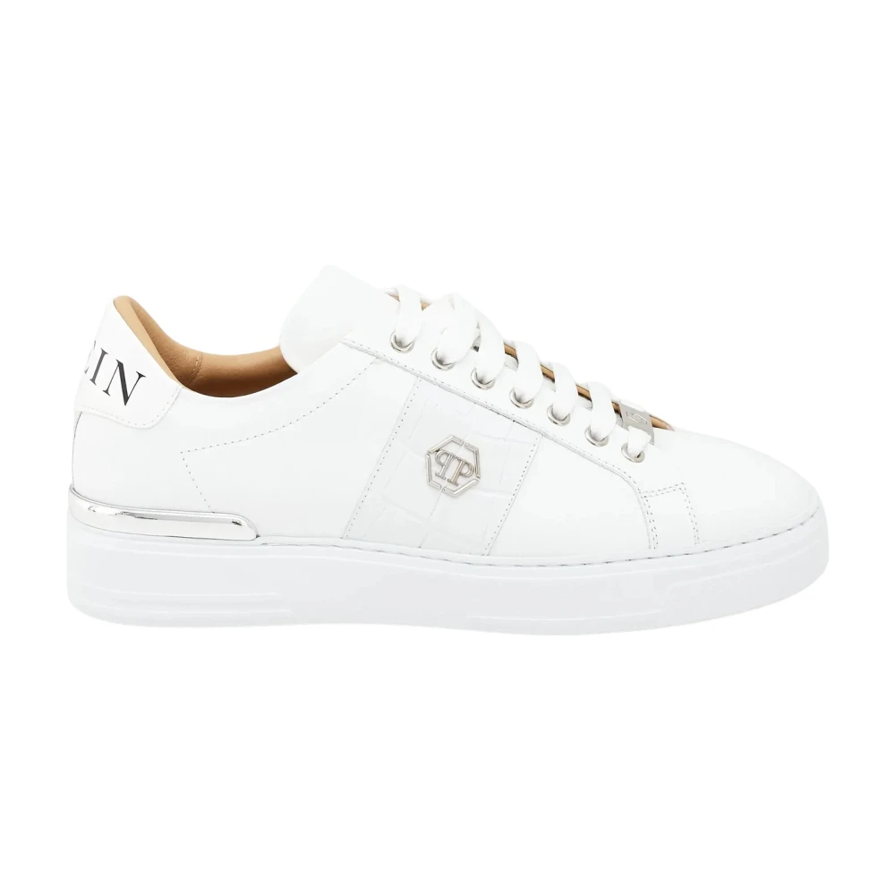 Philipp Plein Women's White Sneakers, 8 Uk, Mix Leather Lo-Top Trainers Hexagon