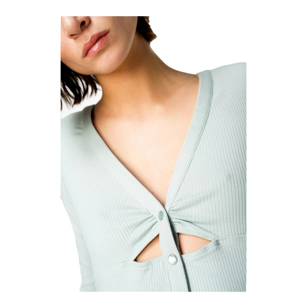 pinko Geribbelde lange mouw V-hals top Gray Dames
