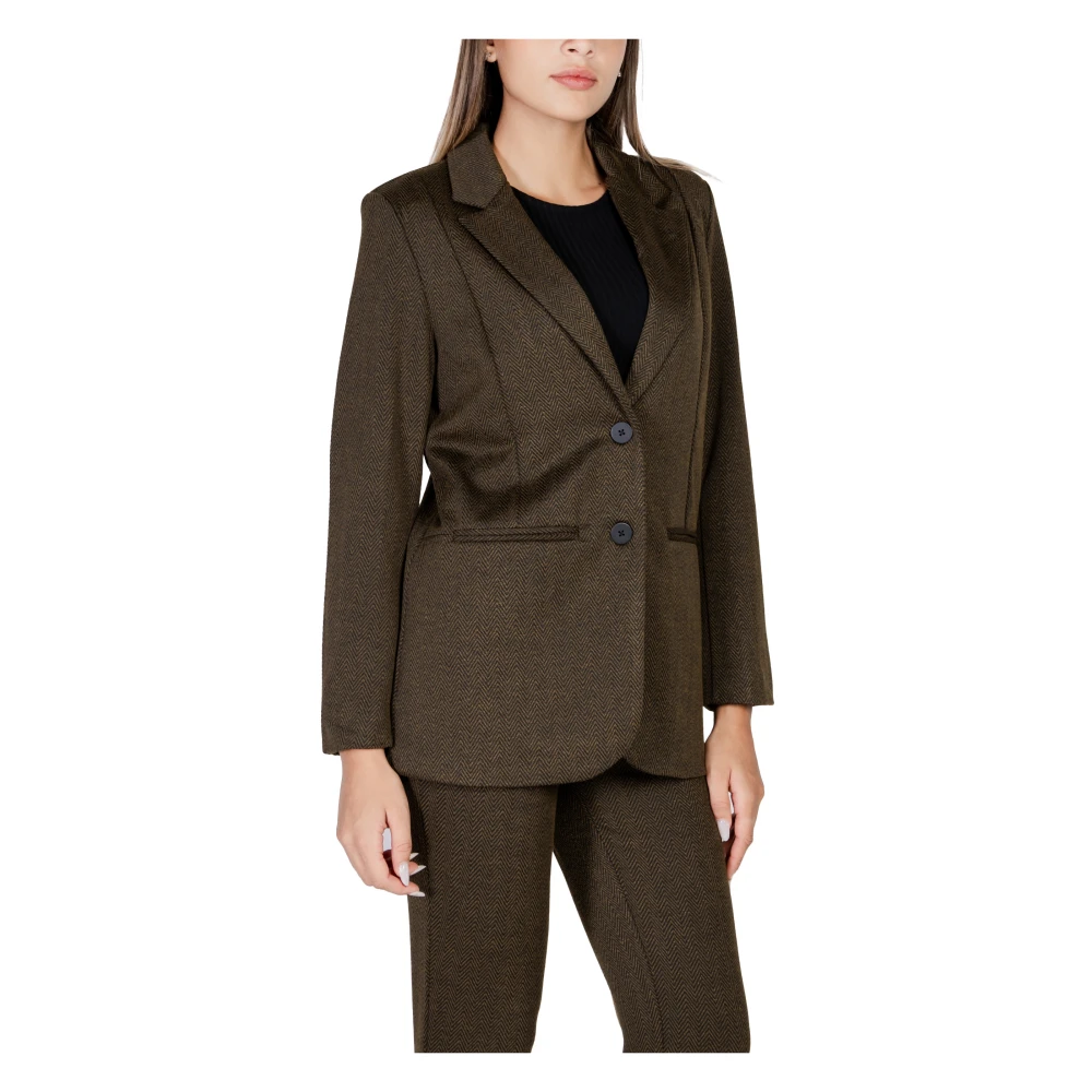 Ichi Jacquard Oversize Blazer Herfst Winter Collectie Green Dames
