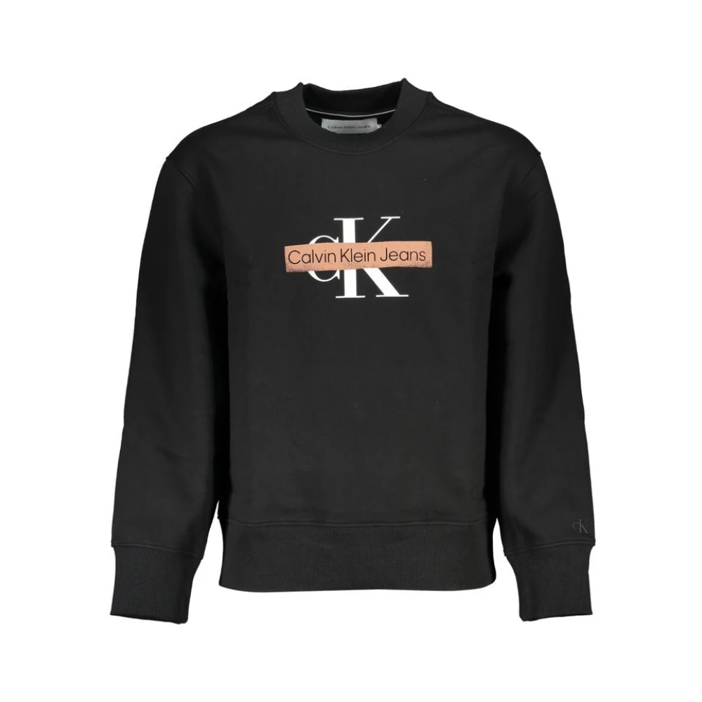 Calvin Klein Men's Black Sleek Fleece Sweatshirt With Round Neck