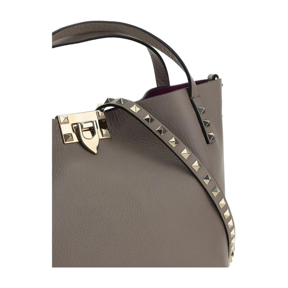 Valentino Garavani Gestikte Leren Tote Tas met Verstelbare Band Gray Dames