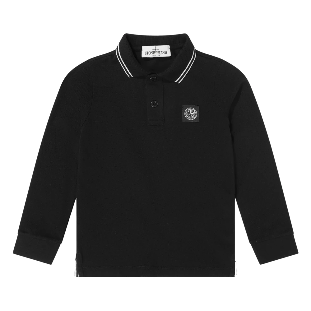 Stone Island , Kids Shirts, Unisex, Black, 4 Y, Boys Cotton Long Sleeve Polo Shirt In Black