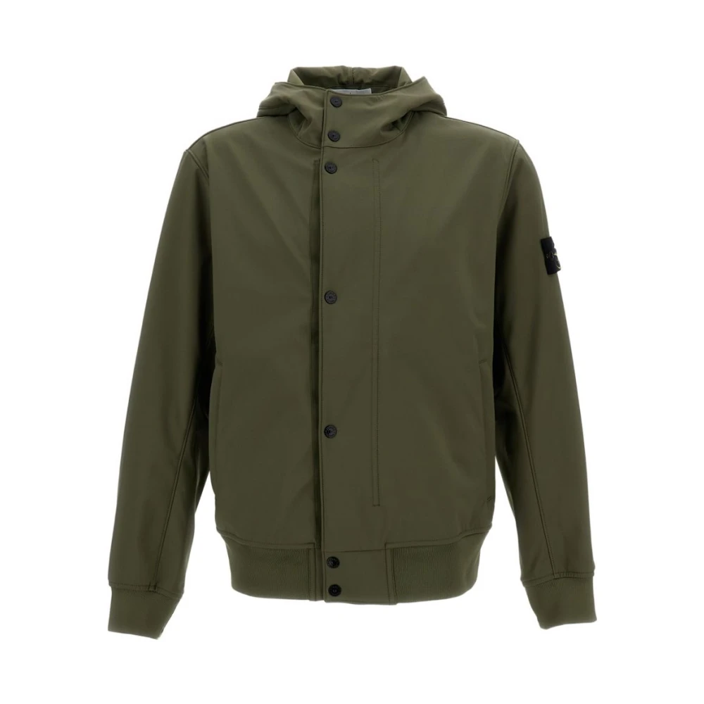Stone Island Green Bomber Jackets, Male, Xl, Light Soft Shell-R Hooded Jacket
