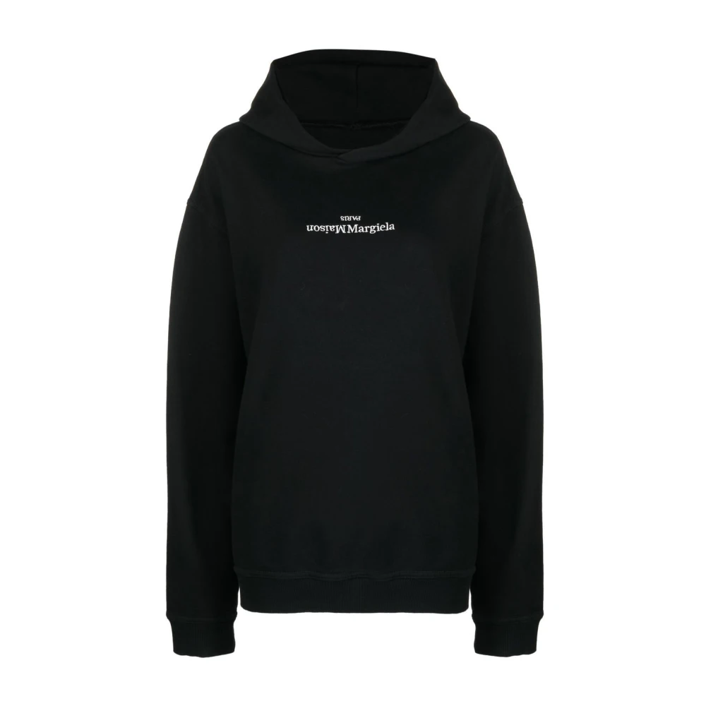 Maison Margiela Zwart Logo-Print Hoodie Sweater Black Heren