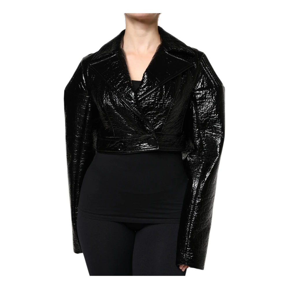 Dolce & Gabbana Zwarte leren cropped jas Black Dames