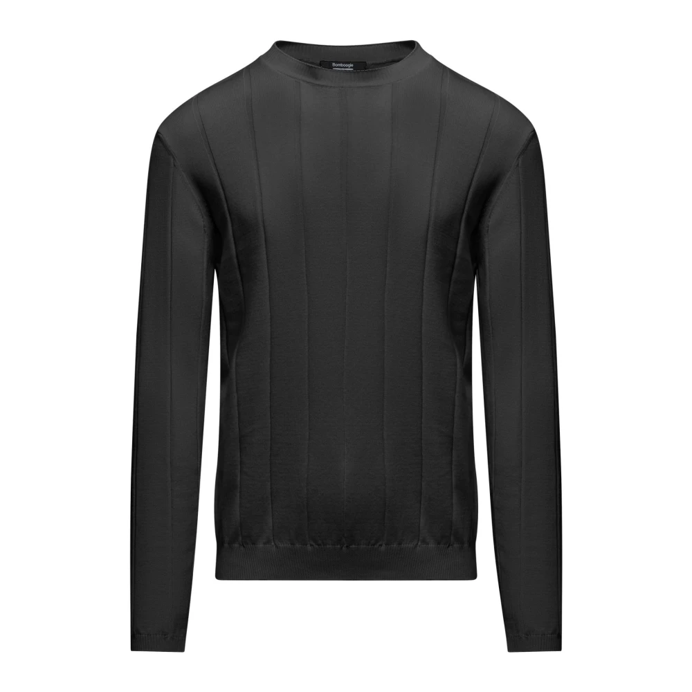 Bomboogie Men's Black Round-Neck Knitwear, 2XL, Cotton Jumper With Wide Ribs