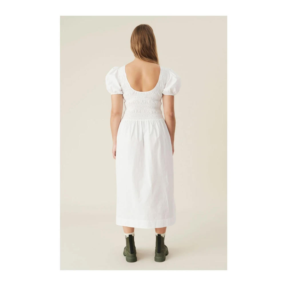 Ganni Witte Katoenen Poplin Thee Jurk White Dames