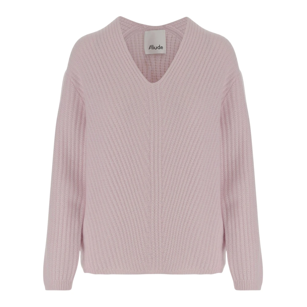 Allude Geribbelde Cashmere V-Hals Trui Roze Pink Dames