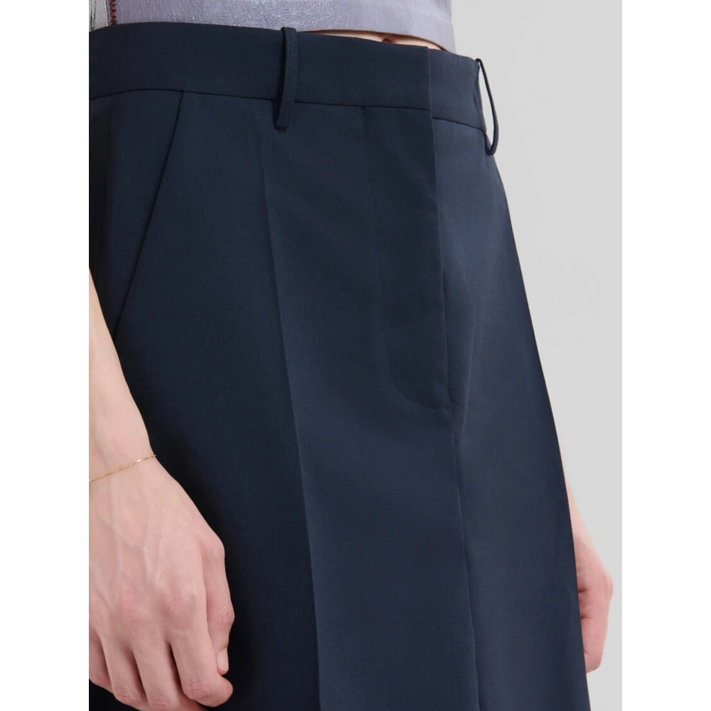 Marni Blauwe Wollen A-lijn Rok Blue Dames