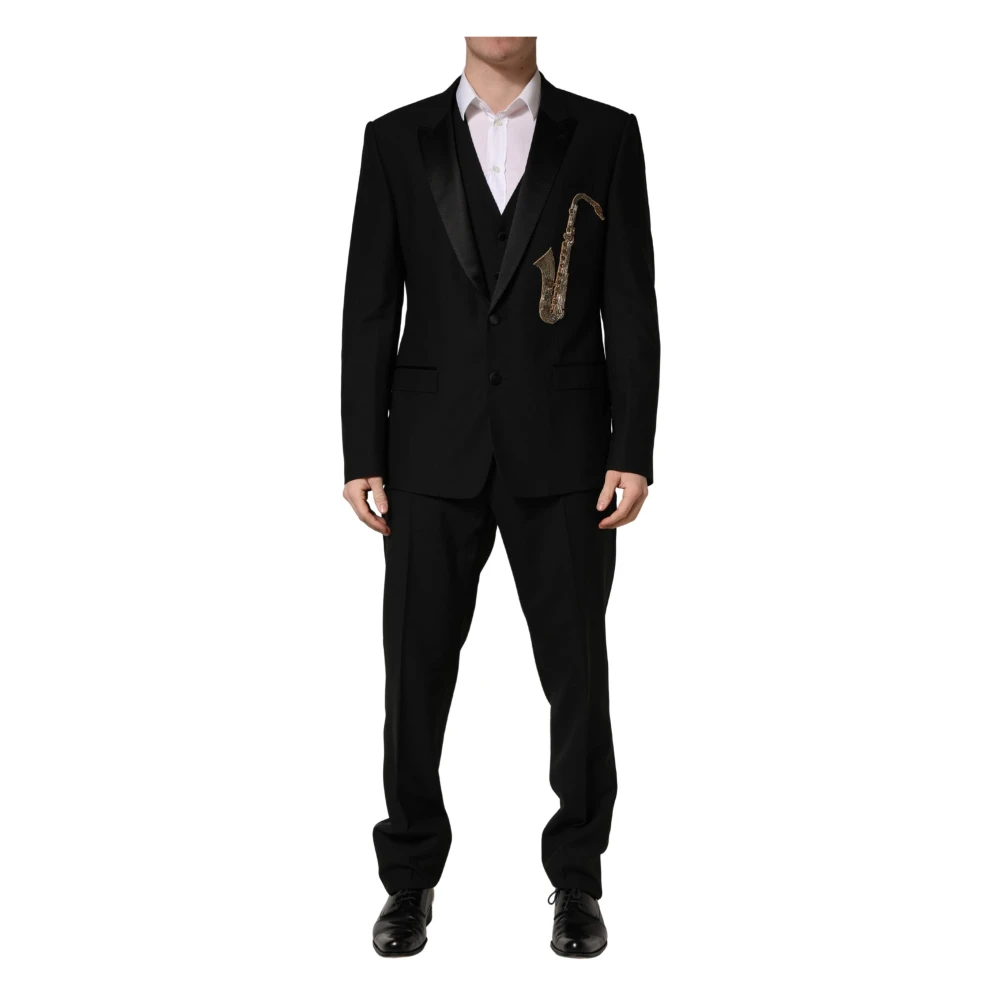 Dolce & Gabbana Men's Black Single Breasted Suits, Xl, Saxophone Slim Fit 3-Piece Suit