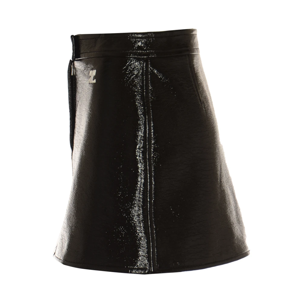 Courrèges Zwarte Vinyl Mini Rok Black Dames