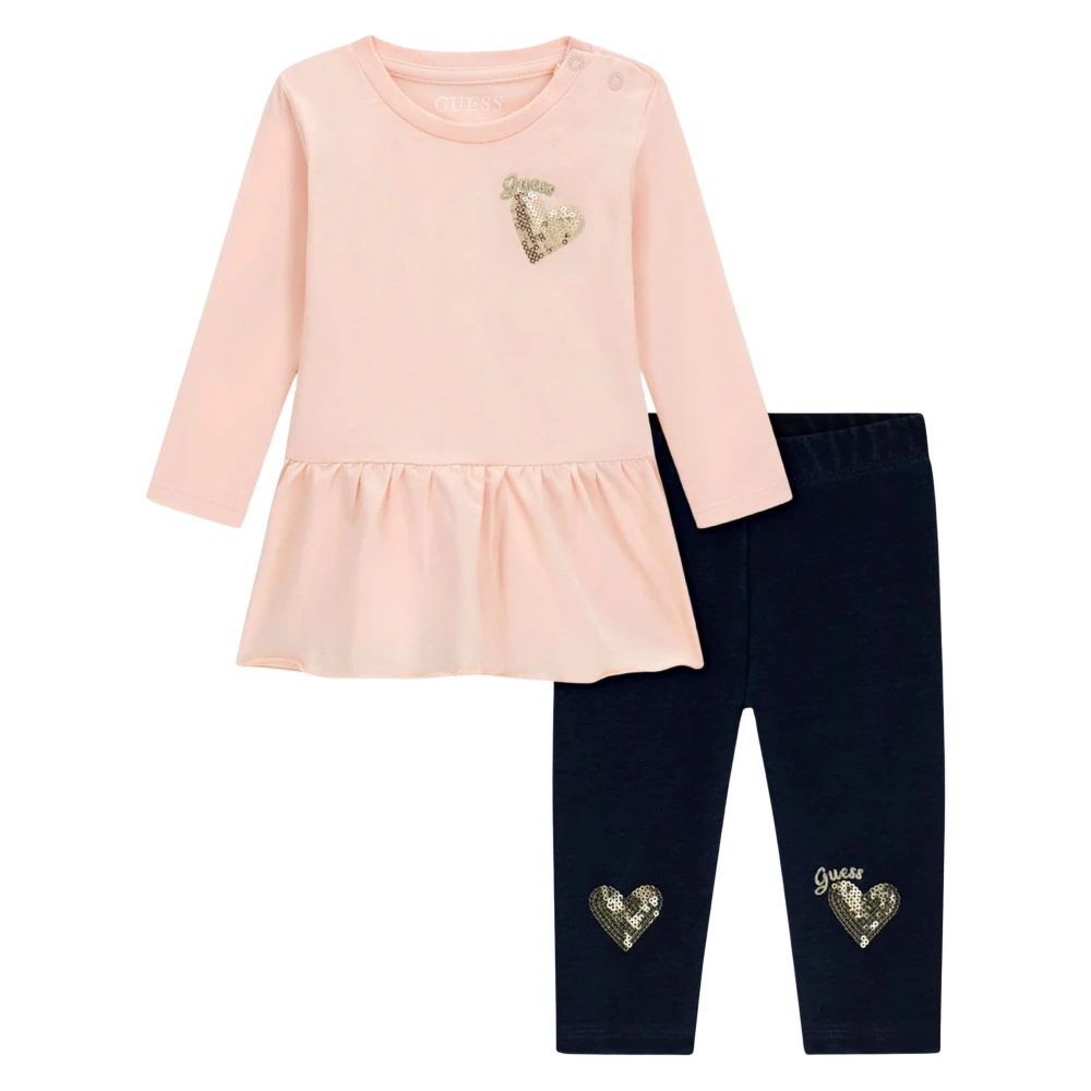 Guess , Kids Sets, Female, Multicolor, 6 M, Long-Sleeve T-Shirt And Knit Denim Trousers Set