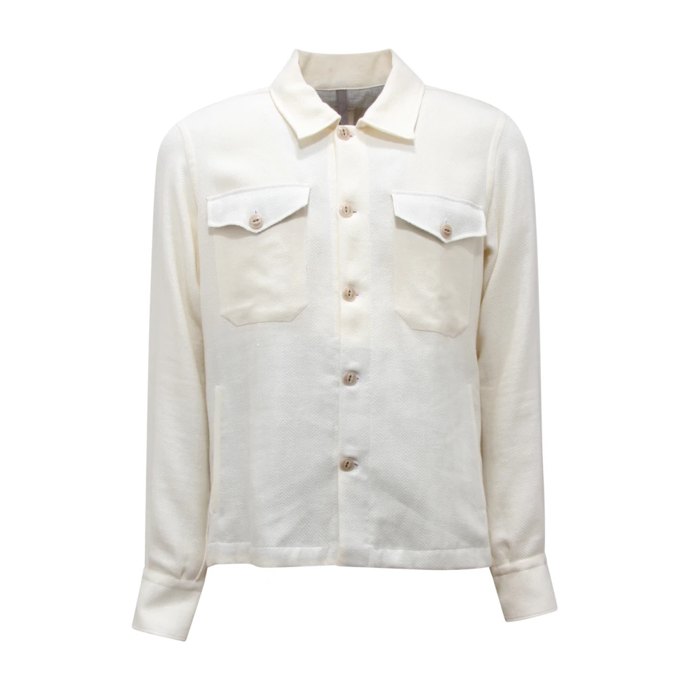 Eleventy Herr Vit Skjortor M, Linne, Skjortjacka I Linneblandning