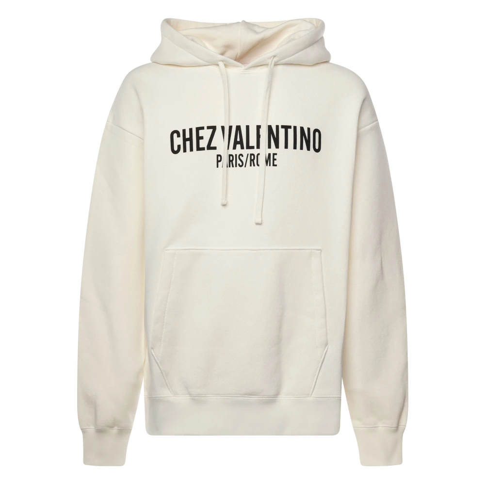 Valentino Garavani Witte Sweater met Aangepaste Trekkoord Capuchon White Heren