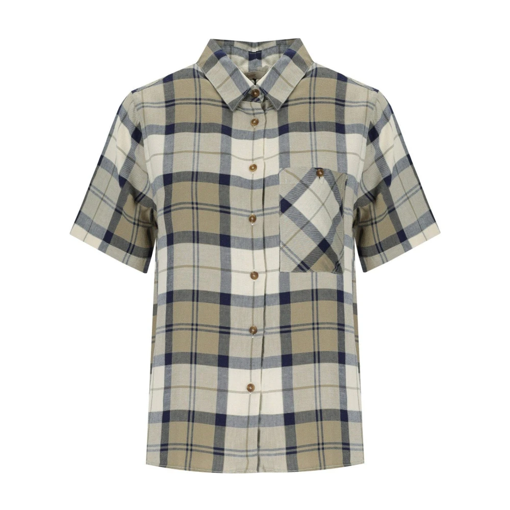 Barbour Women's Beige Shirts, S, Fern Short-Sleeved Tartan Shirt