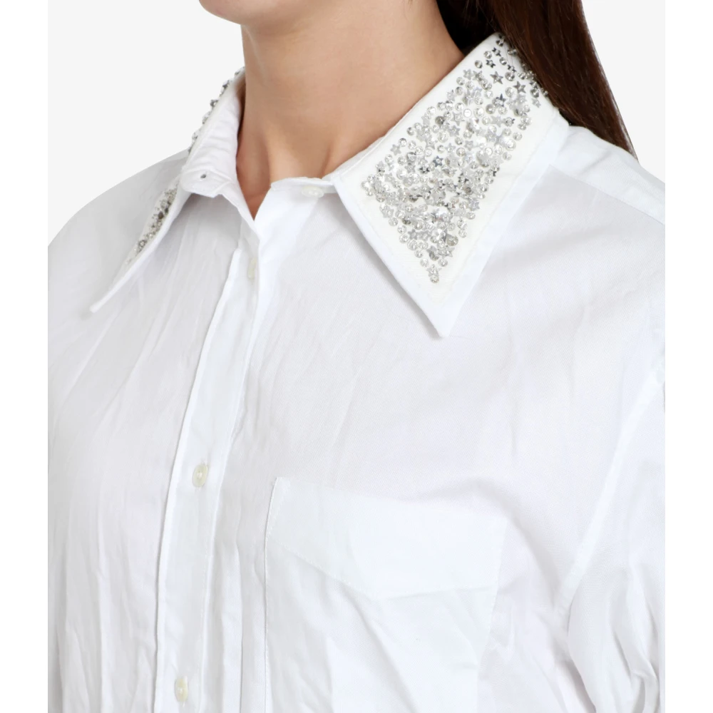 N21 Katoenen overhemd met strass kraag White Dames