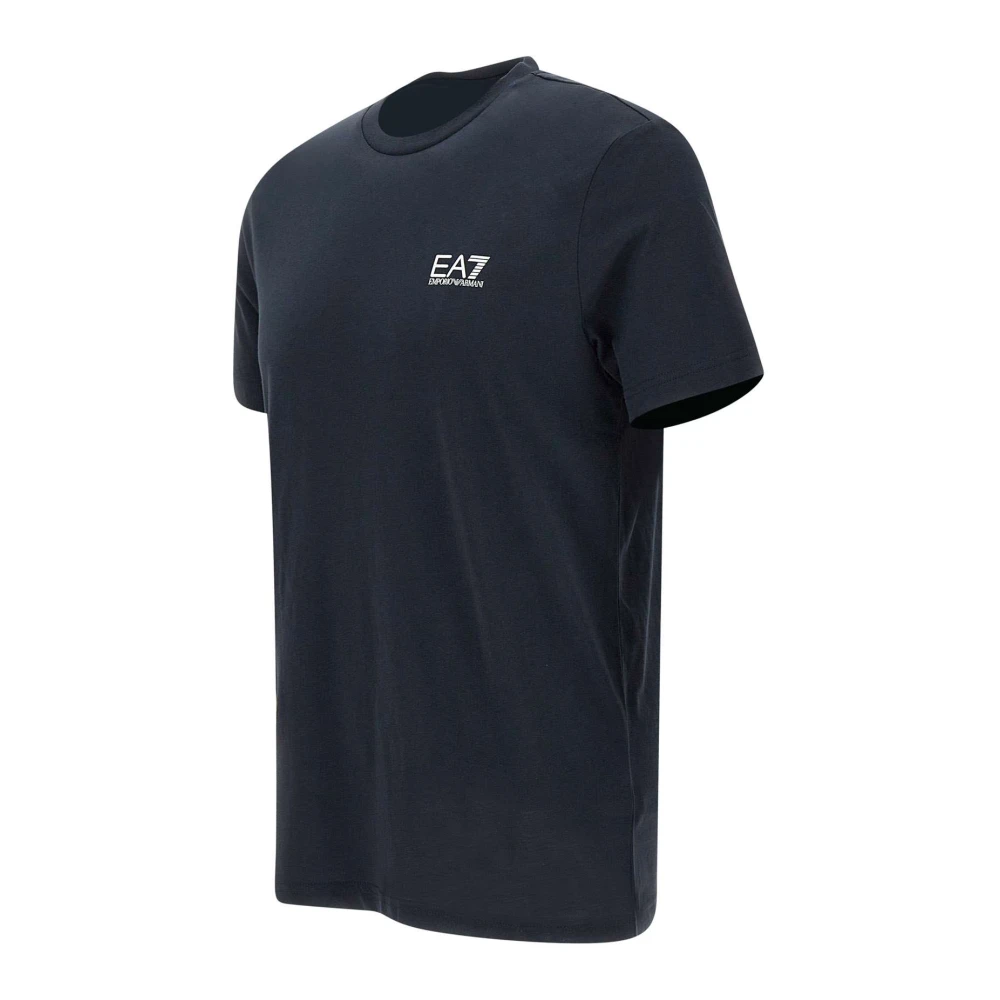 Emporio Armani EA7 Heren Blauw Katoenen T-shirt met Logo Print Blue Heren